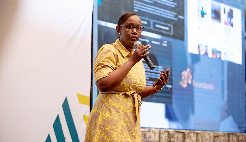 Aude Ntawebasa, the senior office manager at Rwanda Cooperation speaking during the ceremony. 