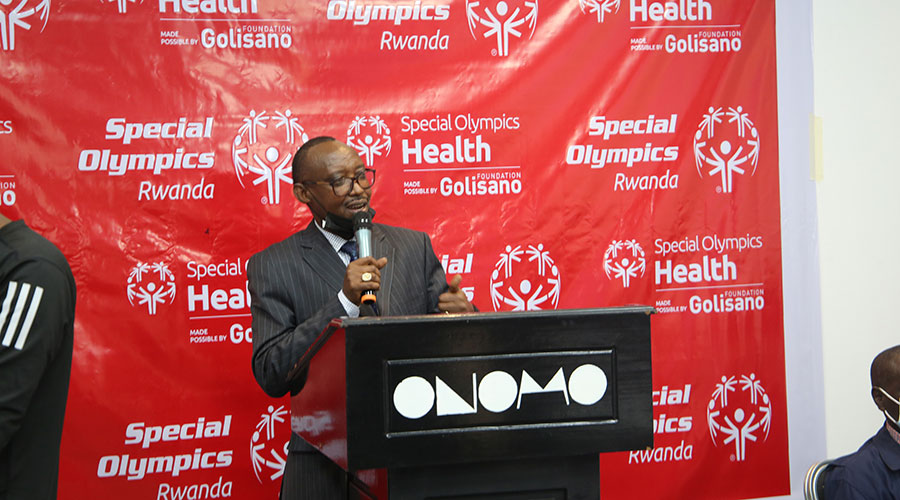 Pastor Deus Sangwa, Chairman of Special Olympics Rwanda during the Special Olympics Health Galisano Award. 