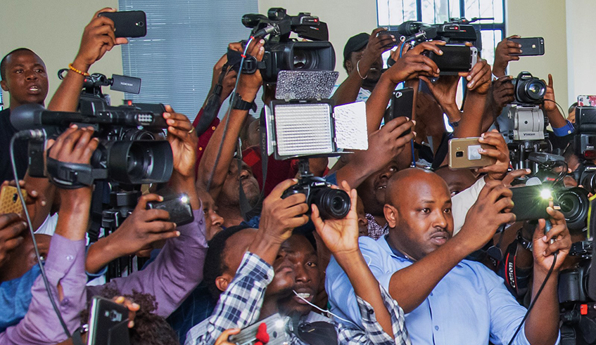 Journalists during the coverage a story at Rwanda Investigation Bureau in 2019. / Photo: File.