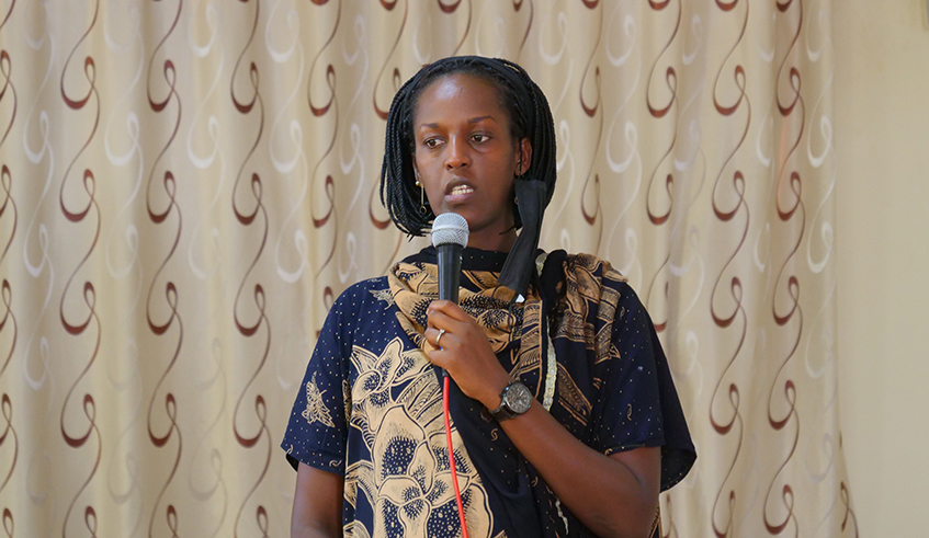 Rwanda Swimming Federation president Pamela Girimbabazi speaks during the General assembly on Sunday at Olympic Hotel. / Courtesy.