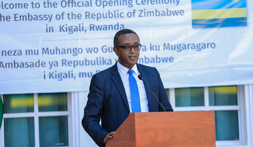 Vincent Biruta Minister for Foreign Affairs addresses the event in Kigali on September 28.