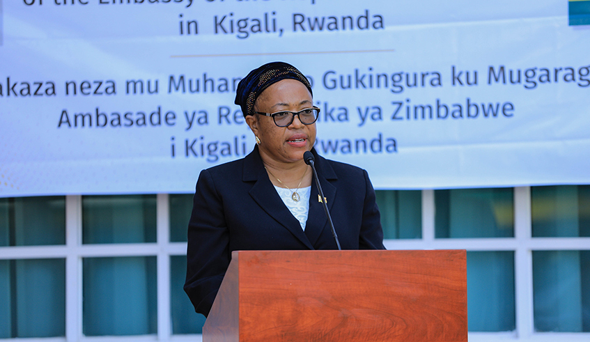 The Zimbabwean Ambassador to Rwanda, Charity Manyeruke delivers remarks during the inauguration ceremony in Kigali on September 28 .