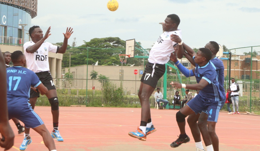 APR Handball team players in action against Police FC in a past match at Amahoro Stadium. / Photo: File.