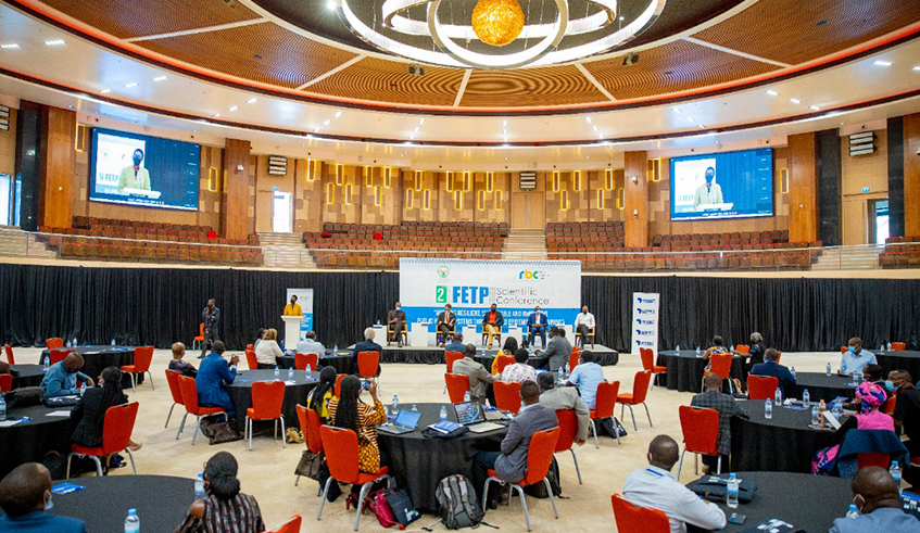 Minister for Health, Dr Daniel Ngamije, delivers remarks at the opening of the the two-day FETP Science Conference at Kigali Convention Centre on Wednesday, September 29. / Photo: Courtesy.