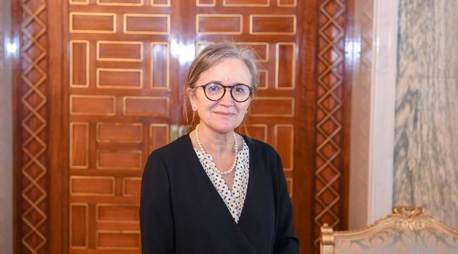 Tunisian new Prime Minister Najla Bouden Romdhane poses for a photo in Tunis, Tunisia, Sept. 29, 2021. 