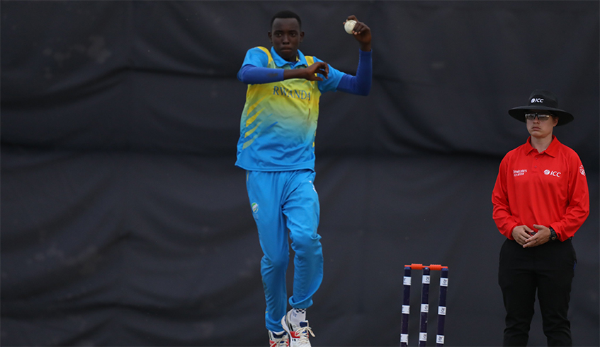 Steven Ntwari picked up two crucial wickets after 39 overs to secure an epic win over the Nigerians on Friday at IPRC Kigali Oval. / Courtesy