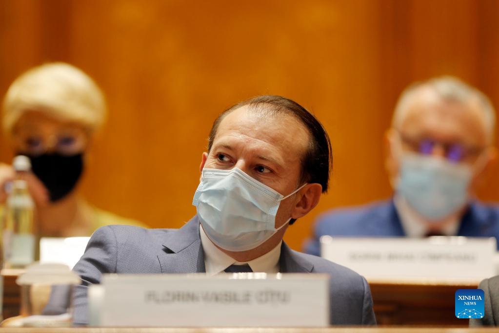 Romania's Prime Minister Florin Citu is seen ahead of a no-confidence vote in the Parliament hall in Bucharest, Romania, Oct. 5, 2021. 