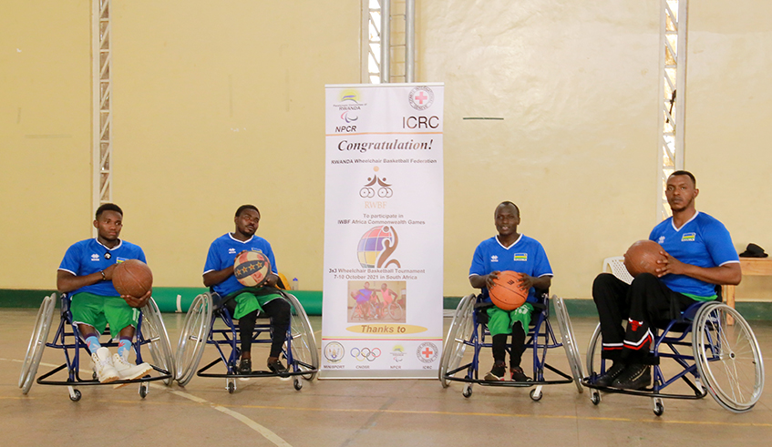 The national wheelchair basketball team poses for a group photo. The team is in Johannesburg, South Africa where they will compete in the forthcoming 3x3 Wheelchair Basketball championship slated between 7-11 Octobe. / Net photo.