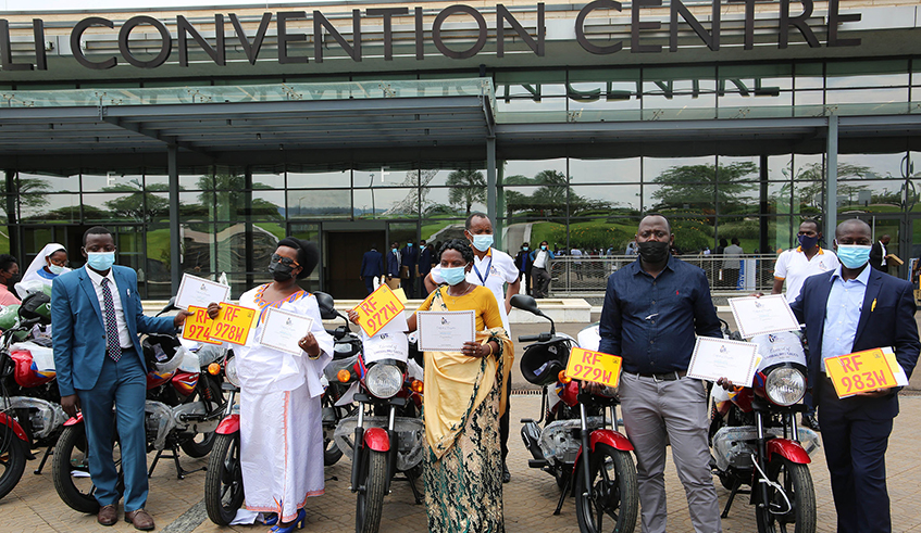 Some of best teachers who were awarded brand new motorbikes by the Ministry of Education during the celebration of World Teachersu2019 Day in Kigali on Tuesday, October 5. / Photo: Craish Bahizi.
