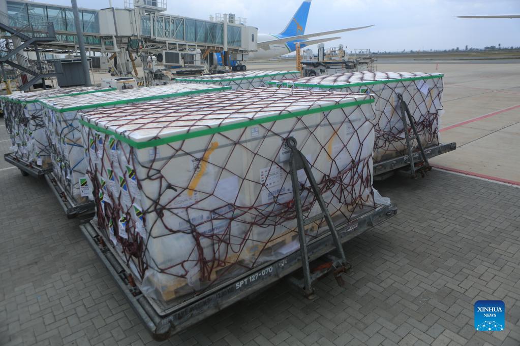 A batch of the Sinopharm vaccine from China arrives at Julius Nyerere International Airport in Dar es Salaam. 