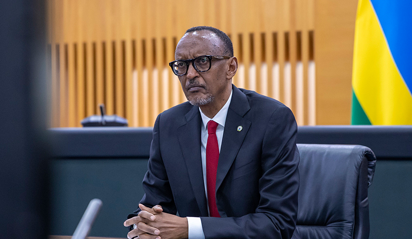 President Kagame addresses the ongoing three-day Global Security Forum (GSF) in Doha, Qatar, on Tuesday, October 12, 2021. The President said that insecurity is caused by shortfalls in governance, sometimes unfolding into dangerous forms like terrorism and genocide as was the case with Rwanda some 27 years ago. / Photo: Village Urugwiro. 