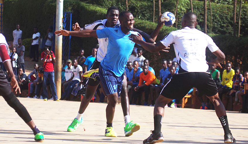 Police and APR handball teams during a past league tie. Rwanda will for the first time participate in the 25th edition of the African menu2019s handball championship from January 13 to 23, 2022 in Morocco. / Photo: File.