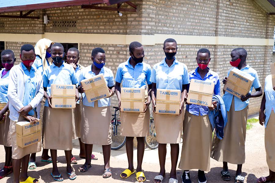 Students of Groupe Scholaire Gasoro are some of the students that  received sanitary pads . Courtesy photo.