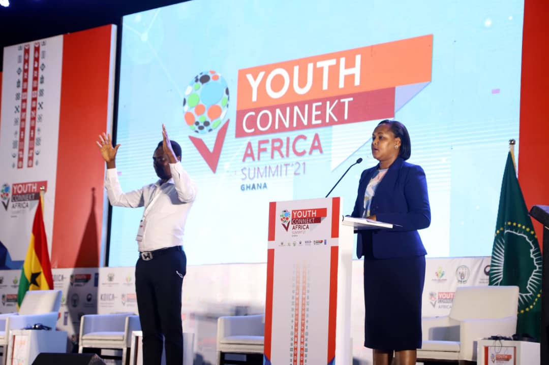 Rwandau2019s Minister of Youth and Culture, Rosemary Mbabazi addresses YouthConnekt Africa summit 2021 that is happening in Accra, Ghana. 