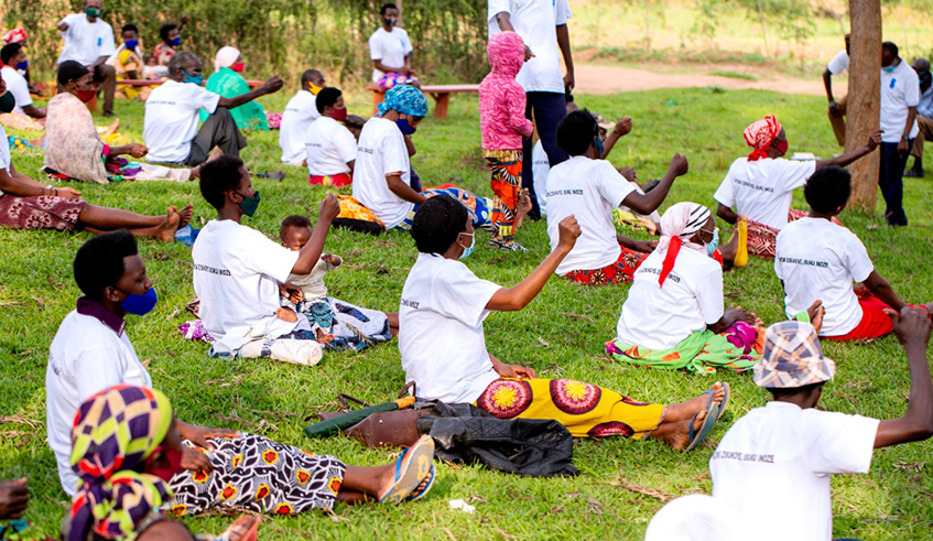 Some residents of Bugesera District during a discussion about handwashing. Photo/Courtesy