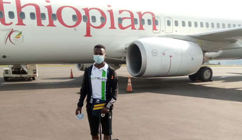Moise Mugisha preparing to board an Ethiopian Airways plane to Bukinafaso on Wednesday, October 27. / Photo: Courtesy.