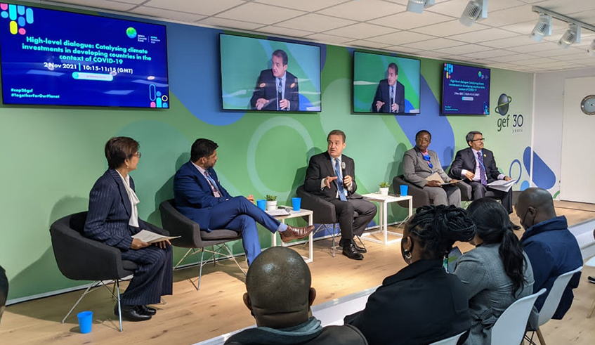 The Minister for Environment, Jeanne dâ€™Arc Mujamawariya (2nd right), among panelists at a sideline event of the ongoing 26th UN climate conference in Glasgow, Scotland. / Photo: Courtesy.