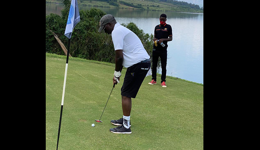 One of the golfers tees off a green at the Falcon golf club in Rwamagana recently. / Photo: Courtesy.