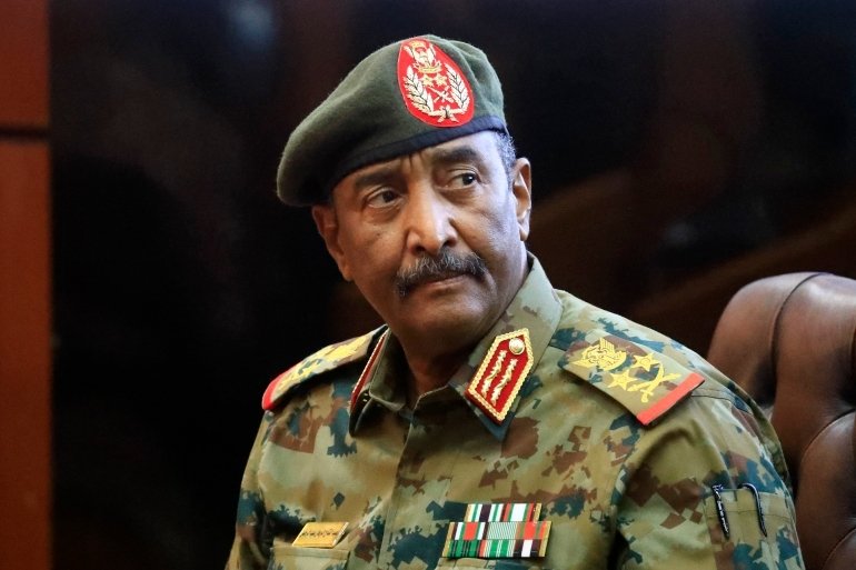 Sudan's top army general, Abdel Fattah al-Burhan, holds a press conference at the General Command of the Armed Forces in Khartoum on October 26, 2021. 