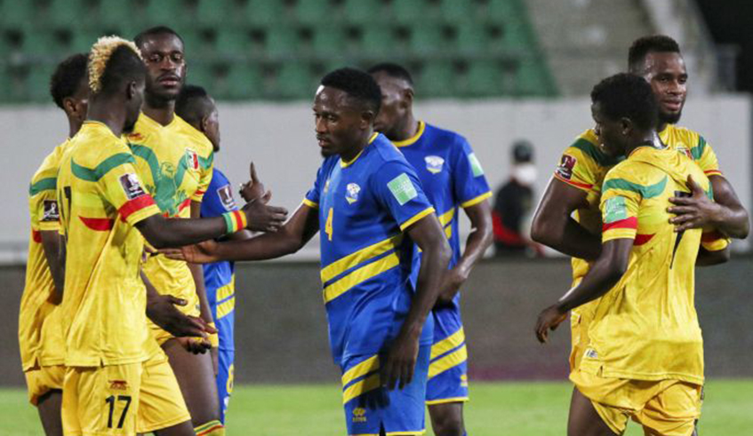  Amavubi midfielder Djihad Bizimana and teammates shake hands with Mali players during the CHAN 2020 tournament in Cameroon. Amavubi will be hoping to get a face saving result on Thursday when they host Mali in Kigali. / Photo: Courtesy.