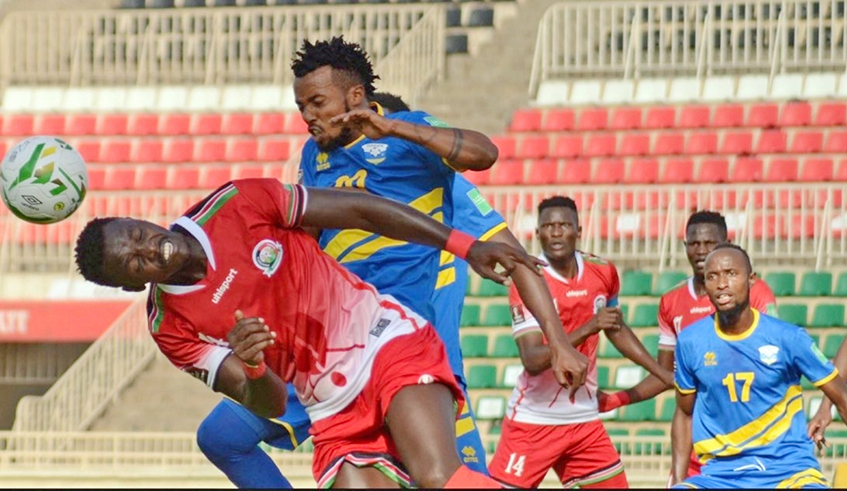 Amavubi midfielder Savio Nshuti vies for the ball during the 2022 world cup qualifier against Kenya in Nairobi on November 15. / Photo: Courtesy.