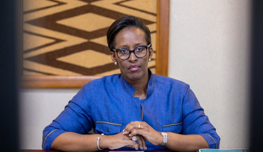 First Lady Jeannette Kagame virtually delivers remarks during the 2nd edition of the World Health Organisationu2019s Cervical Cancer Elimination Annual Day of Action on November 17. / Photo: Courtesy.