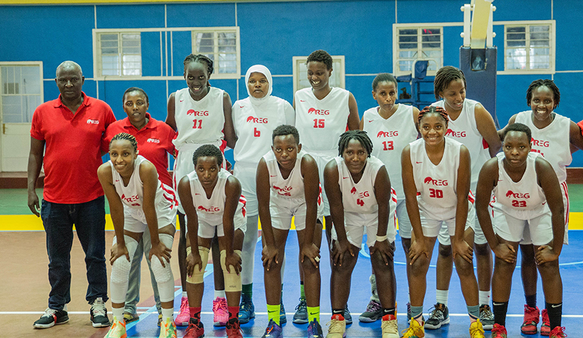 REG BBC women team basketball team pose for a group photo before their game against APR FC. / Photo: Dan Nsengiyumva.