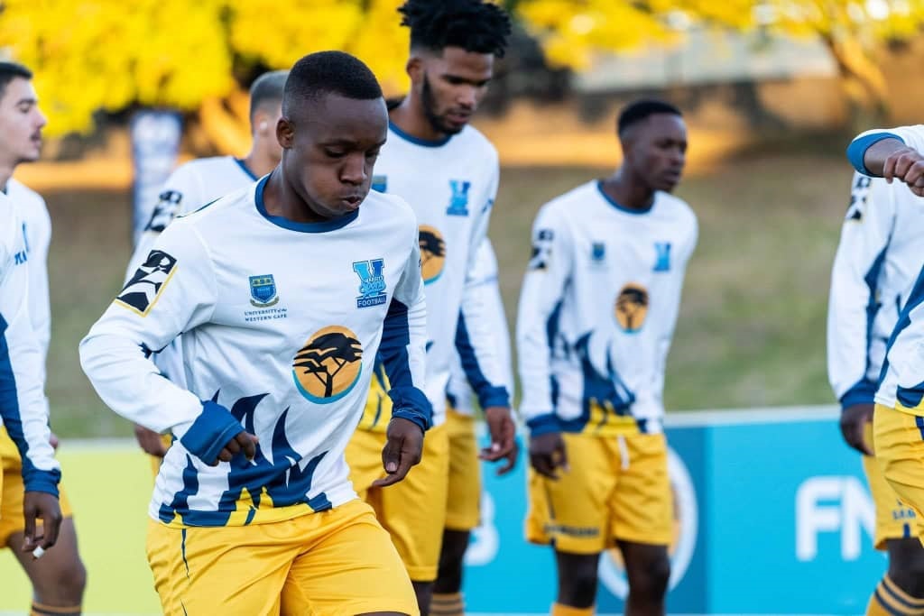 Sebareme in a past training session with his former teammates at Western Cape University. 