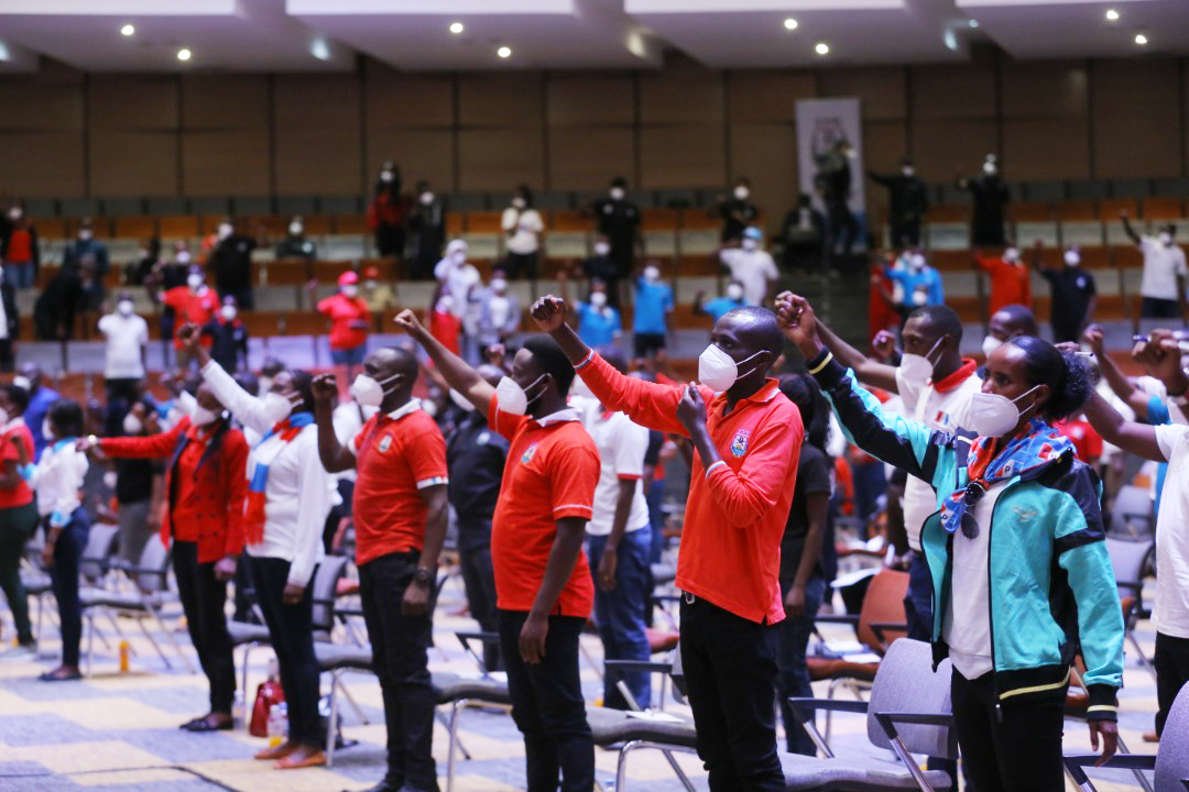 Young members of the Rwanda Patriotic Front (RPF) Inkotanyi during the RPF Youth League General Assembly on November 28. 
