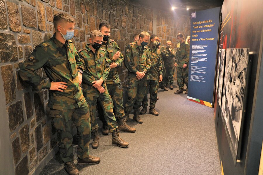 Some of the 150 soldiers from the Kingdom of Netherlands who are in Rwanda to train soldiers of Rwanda Defence Force tour at Kigali Genocide Memorial on November 28. 