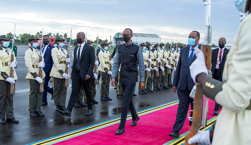 President Kagame on arrival in Dar es Salaam where he will join Tanzanians in celebration their 60th Independence Day anniversary on Thursday December 9.