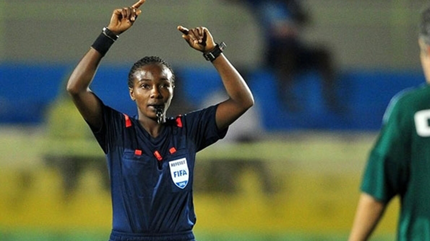 Rwandau2019s top female referee Salma Radia Mukansanga. 