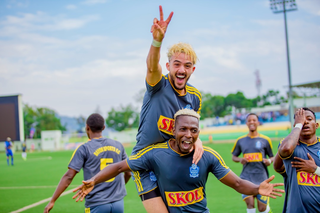 Rayon Sports players celebrate after scoring in the 2-1 defeat of AS Kigali on Saturday. The win moved Rayon Sports to 5th position on the league table. 