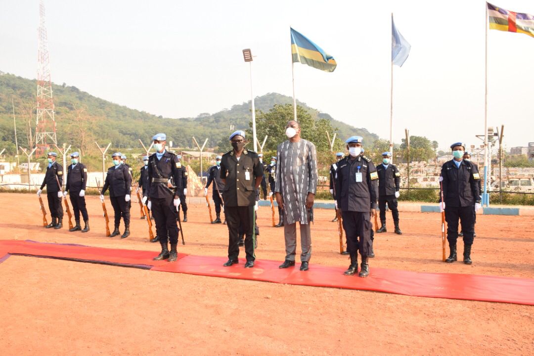 The United Nations Special Representative of the Secretary General to Central African Republic (CAR), Dr. Mankeur Ndiaye visits Rwanda Formed Police Unit-One in Bangui on December 21. / Courtesy