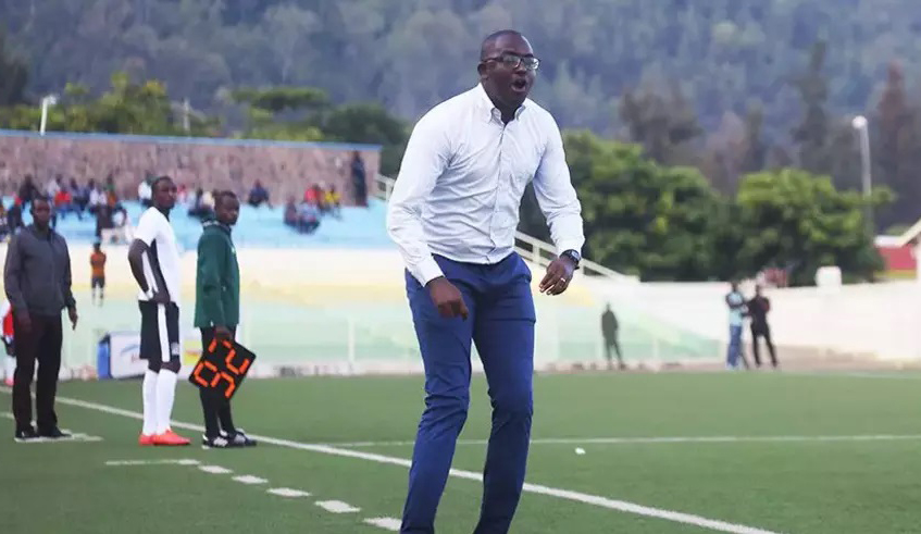 Kiyovu coach Christain Francis Haringingo shouts instructions to his players during a past league match. The Mumena based side takes on lowly Rutsiro on Thursday. / Photo: File.