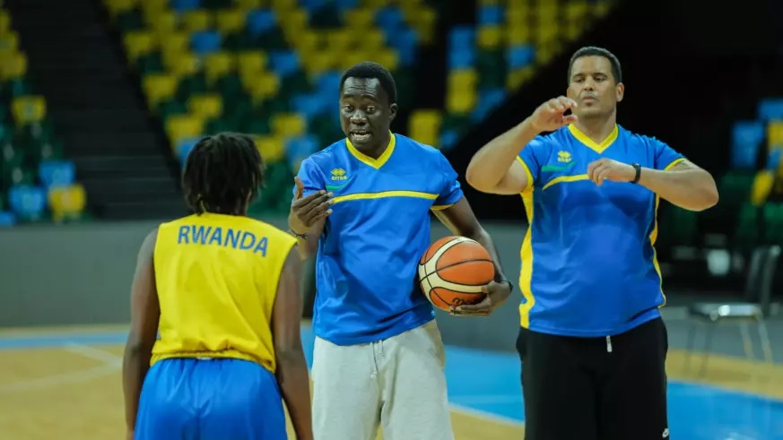 The head coach of the Rwanda national Basketball team Cheikh Sarr (m) during a past training session at Kigali Arena. 
