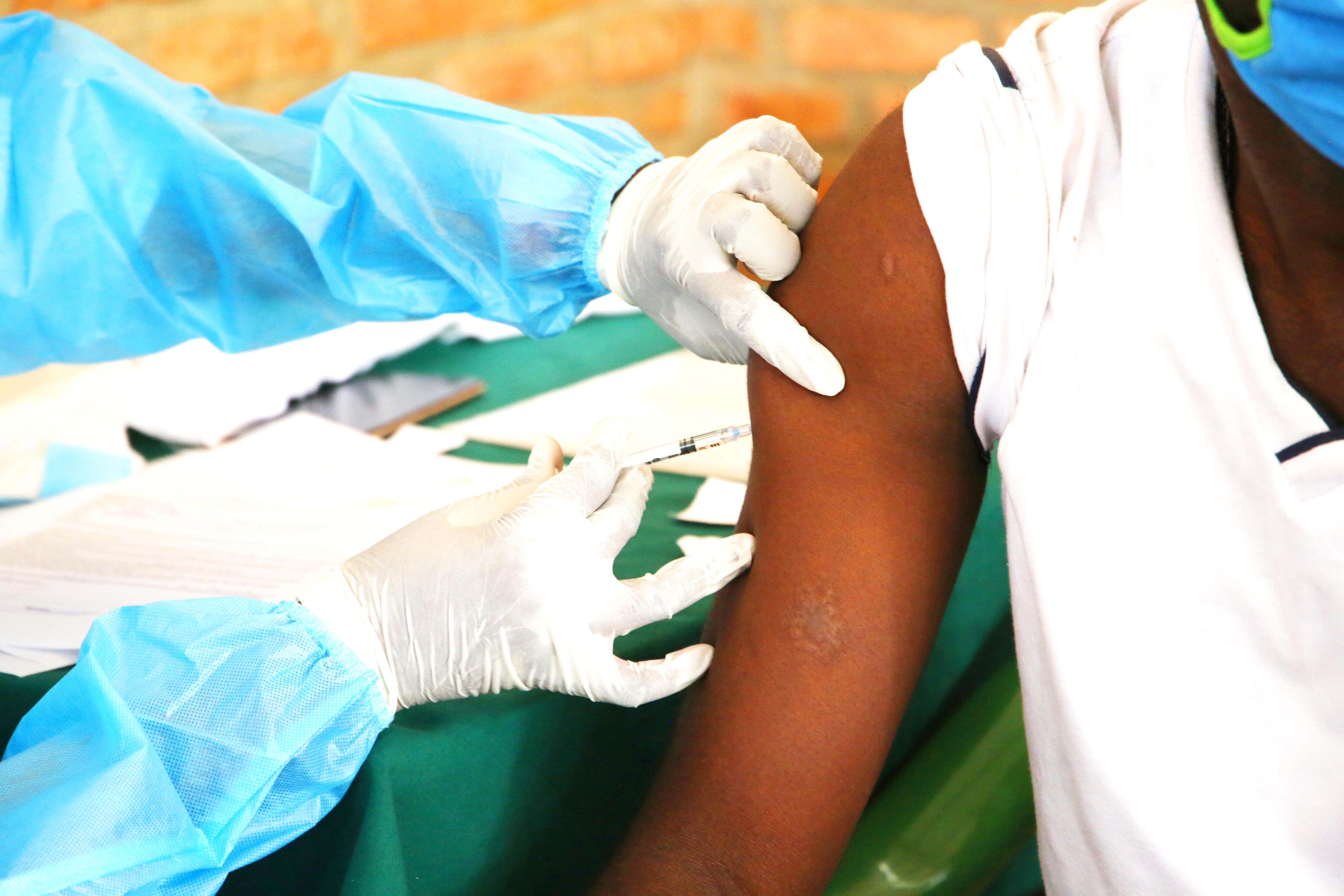 A health worker during a vaccination exercise in Bugesera on March 10, 2021. 