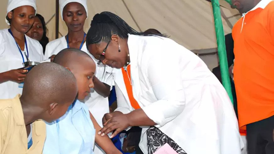 Health workers conduct a cervical cancer vaccination exercise in Nyanza. 