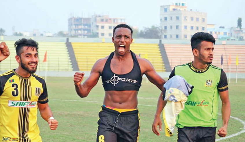 Emery Bayisenge (C), a Rwanda international defender, rejoined Bangladeshi side Saif Sporting Club last October. / Net
