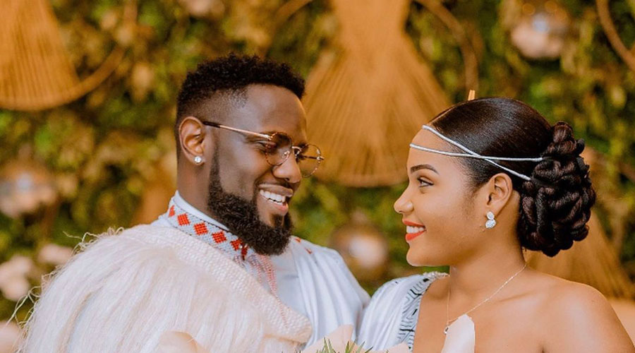 During the traditional wedding ceremony with actress Aline Munezero. 