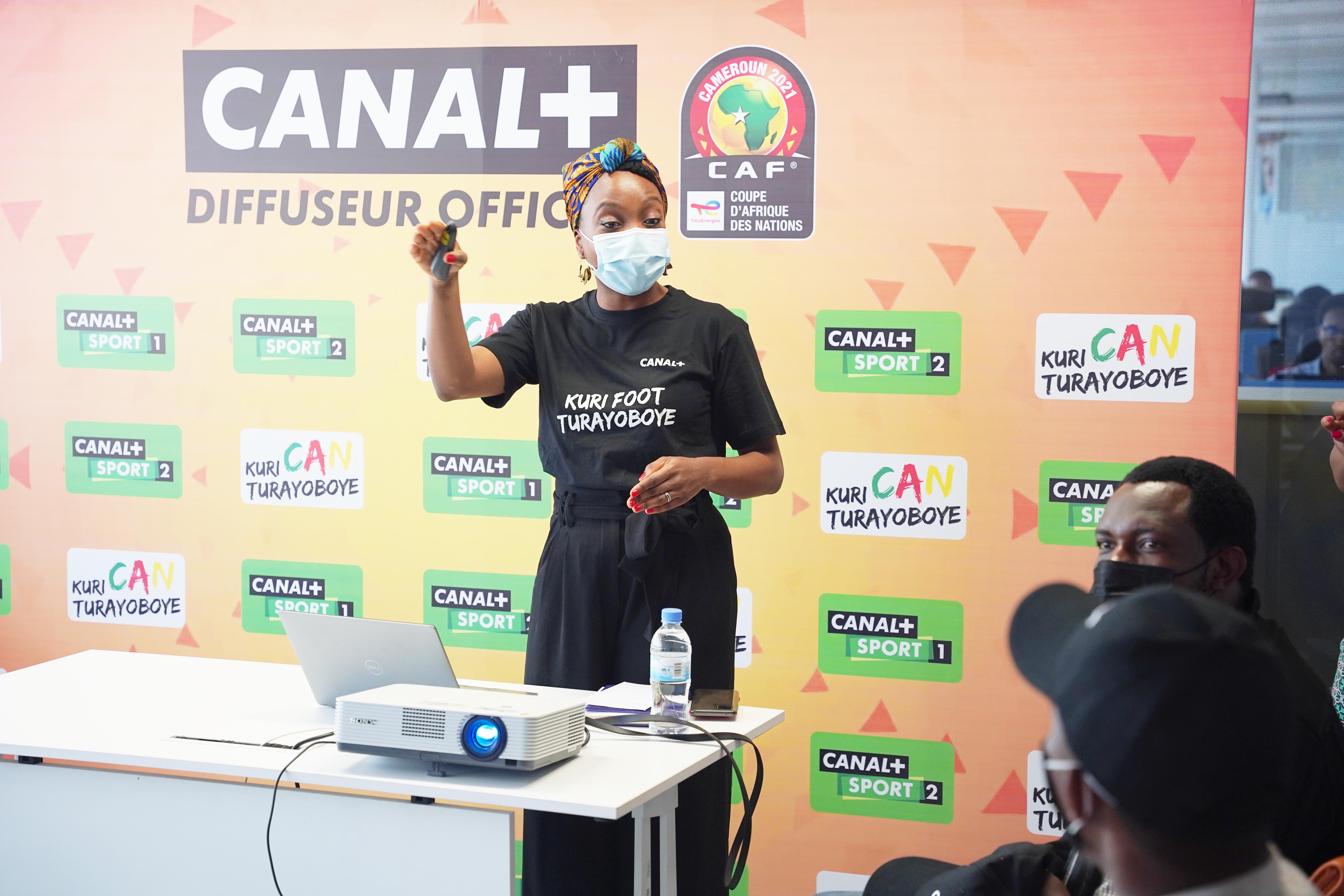 Sophie Tchatchoua, the Managing Director of Canal Plus Rwanda, addresses during the press conference in Kigali on 1,11 2022. 