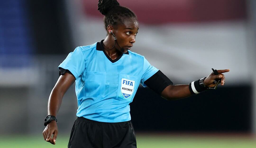 Salma Mukansanga was a fourth referee during Guineau2019s 1-0 win over Malawi at the ongoing AFCON 2021 finals in Cameroon on Tuesday, January 11. / Net photo.