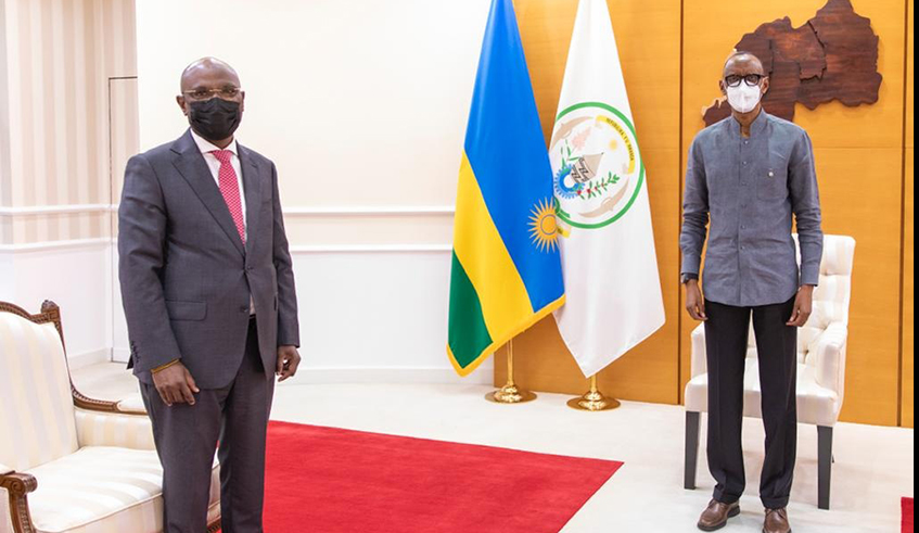  President Kagame received Amb. Adonia Ayebare of Uganda at Village Urugwiro on Monday, January 17.