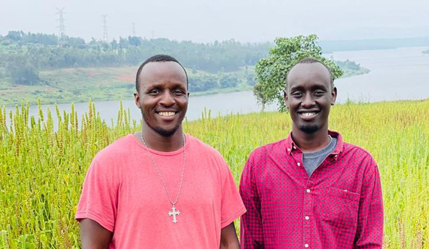 Alex Ntambara and Gerald Ntambara. The two are agriculture entrepreneurs cultivating chia seeds in Ngoma District, Eastern Province. / Photo: Courtesy.