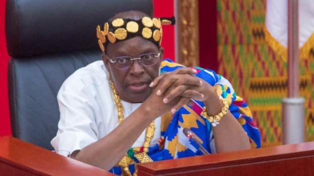 The speaker in his kente robes oversaw proceedings for the re-opening of parliament after its recess. 