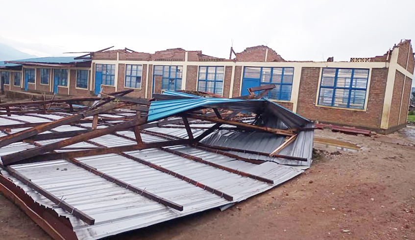 A scene of disaster where heavy rains destroyed five classrooms in Busasamana Sector ,Rubavu District on January 4,2022
