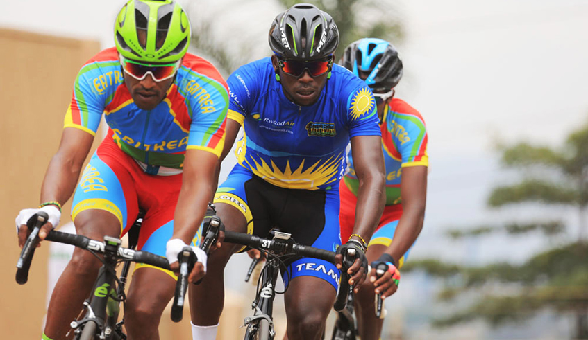 Two Eritrians riders and Joseph Areruya in a break-away during Tour du Rwanda . / Sam Ngendahimana