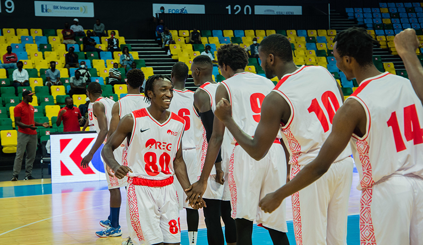 REGu2019s Jean-Jacques Wilson Nshobozwabyosenumukiza cheers his teammates before a past game at Kigali Arena. Photo: Dan Nsengiyumva.