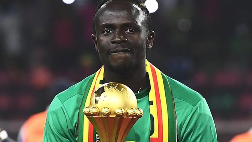 Sadio Mane with the Africa Cup of Nations trophy.
