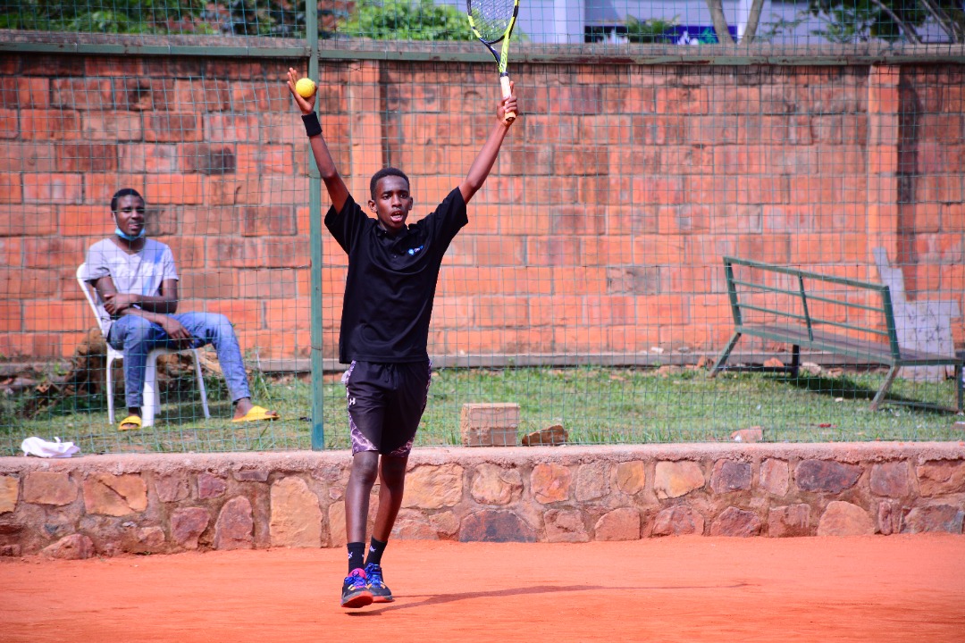 Brian Hirwa Karenzi celebrates after beating India's Harshith Srivatsav Reddy Anugonda. 